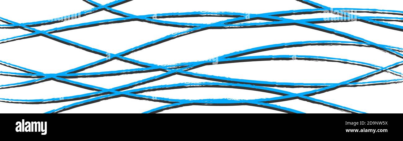 Sfondo astratto di linee intrecciate ondulate con ombre, blu chiaro su bianco Illustrazione Vettoriale