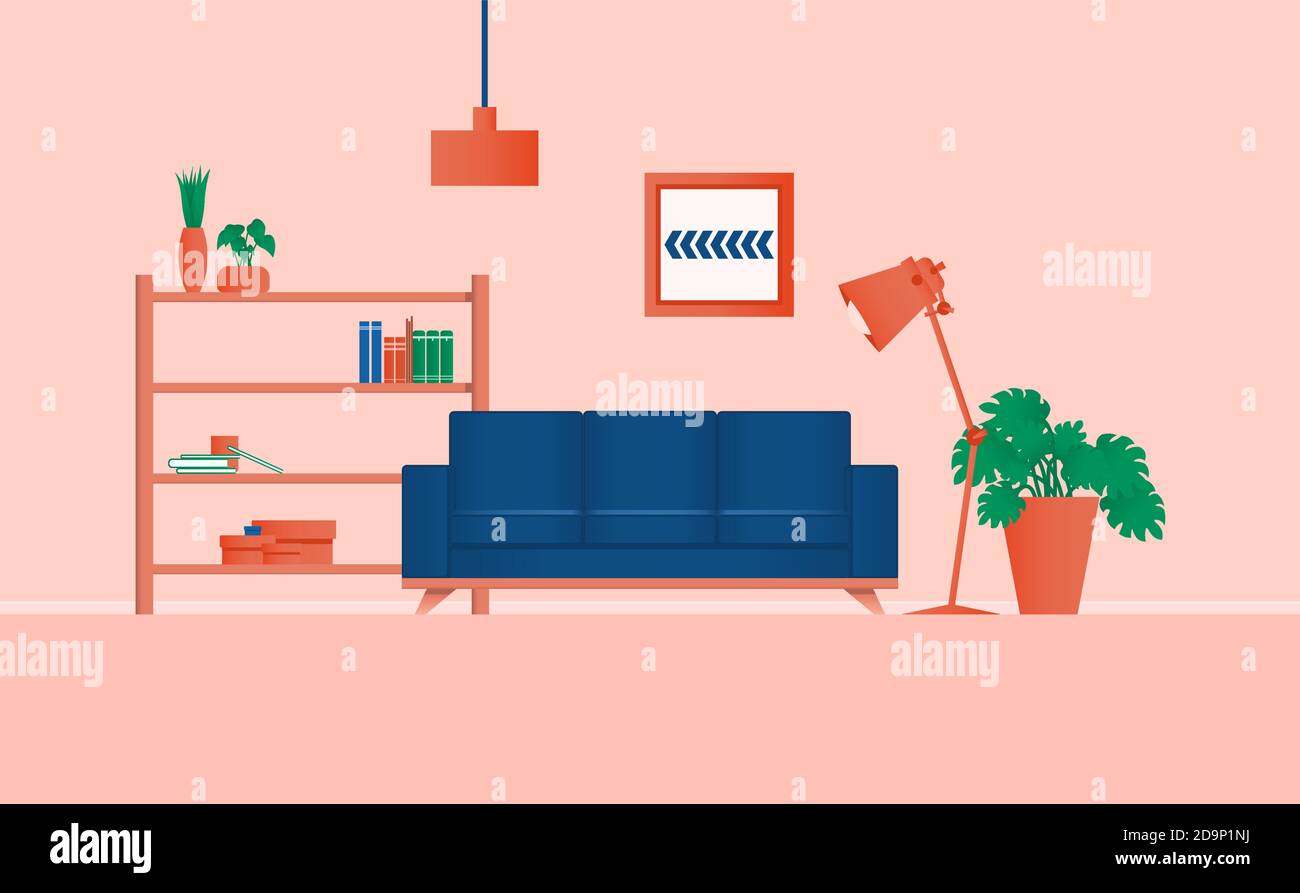 Accogliente ambiente interno concetto di colore con piante in room.Vector e l'illustrazione Illustrazione Vettoriale