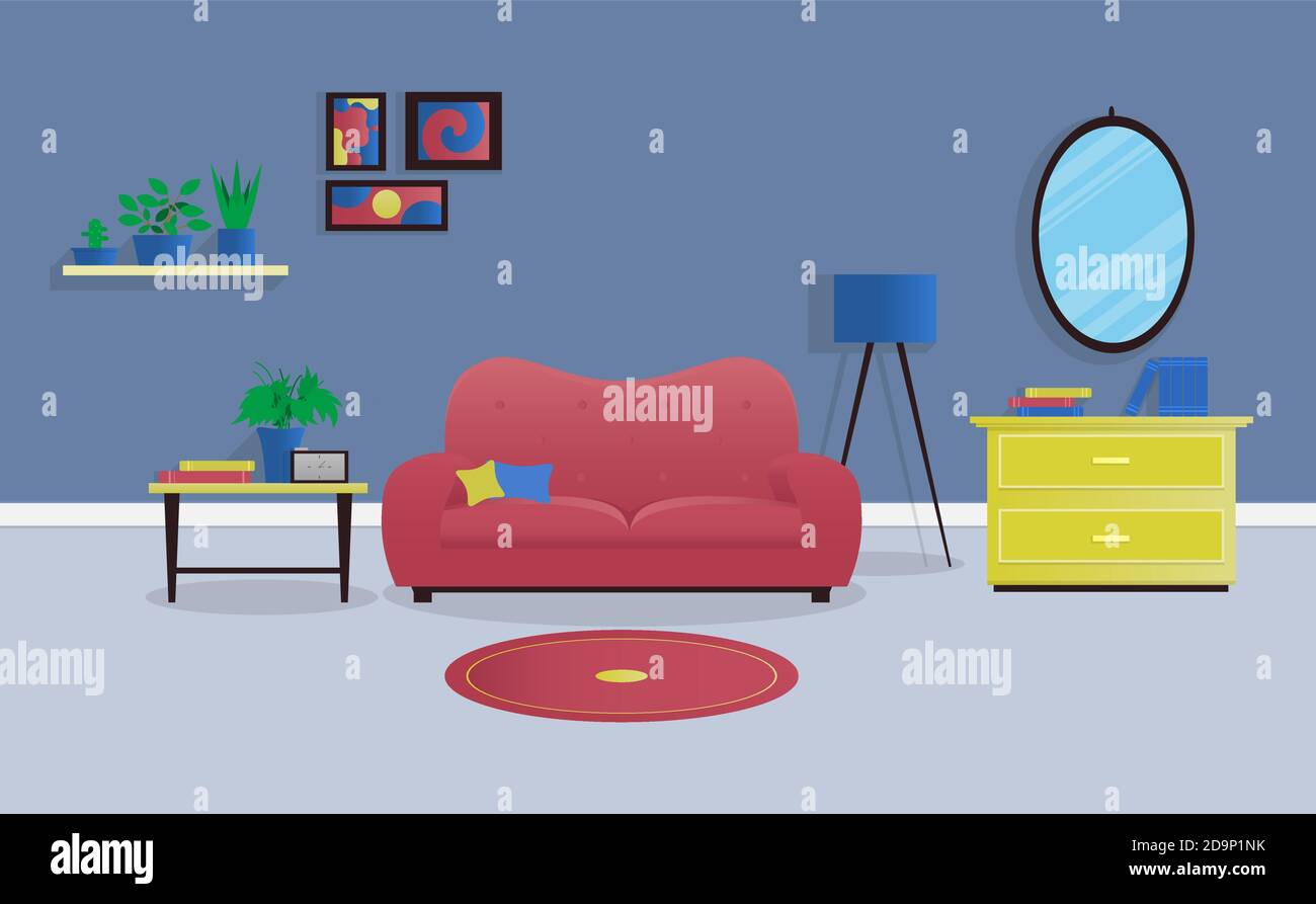 Colore di concetto del soggiorno interno con pianta in room.Vector e. illustrazione Illustrazione Vettoriale
