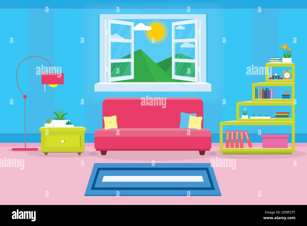 Soggiorno interno moderno, accogliente e di lusso con mobili in house.vettoriale e illustrazione Illustrazione Vettoriale