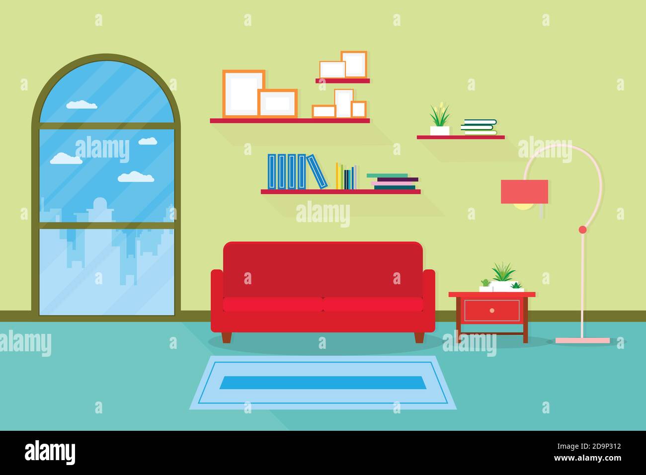 Soggiorno interno moderno, accogliente e di lusso con mobili in house.vettoriale e illustrazione Illustrazione Vettoriale