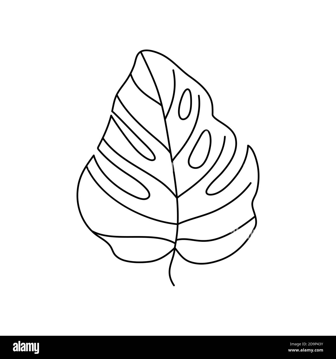 Foglia di monstera di piante tropicali. Sfoggia la foglia di palma in uno stile minimalista e alla moda. Illustrazione vettoriale. Per la stampa su t-shirt, Web Design, beau Illustrazione Vettoriale
