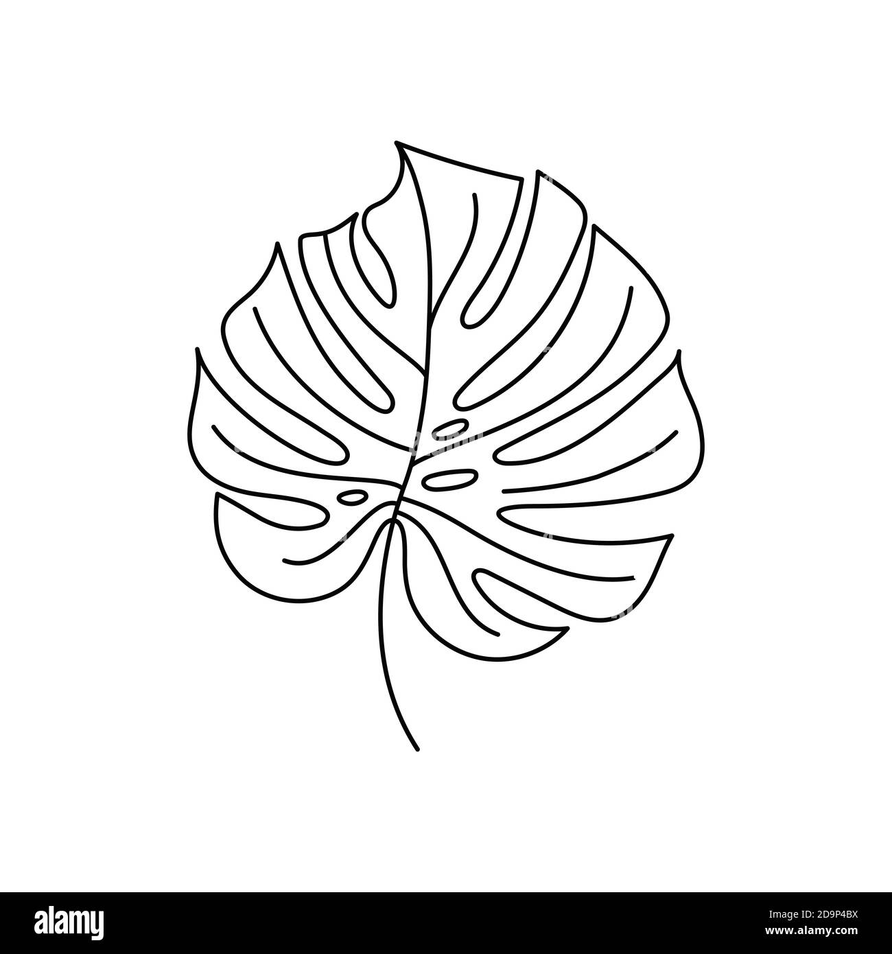 Foglia di monstera di piante tropicali. Sfoggia la foglia di palma in uno stile minimalista e alla moda. Illustrazione vettoriale. Per la stampa su t-shirt, Web Design Illustrazione Vettoriale