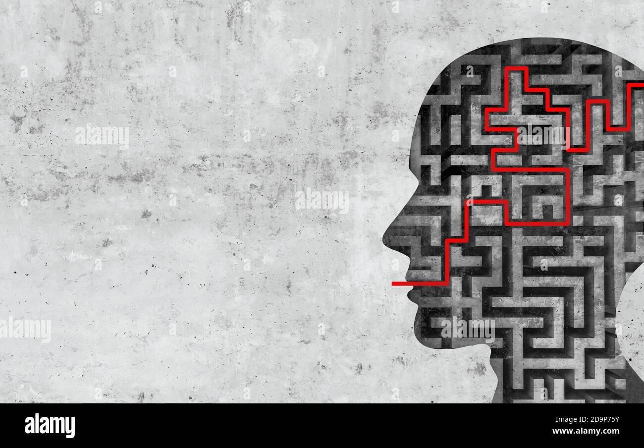 Concetto di terapia vocale e comunicazione simbolo vocale o idea di disabilità cognitiva con elementi di illustrazione 3D. Foto Stock