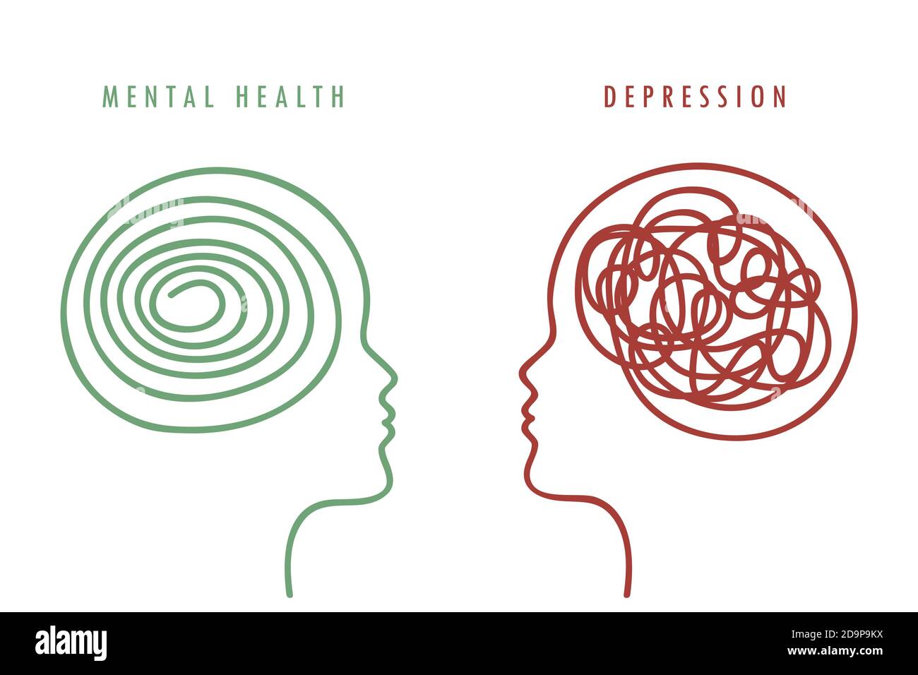 Concetto di salute mentale donna cervello silhouette vettore illustrazione EPS10 Illustrazione Vettoriale