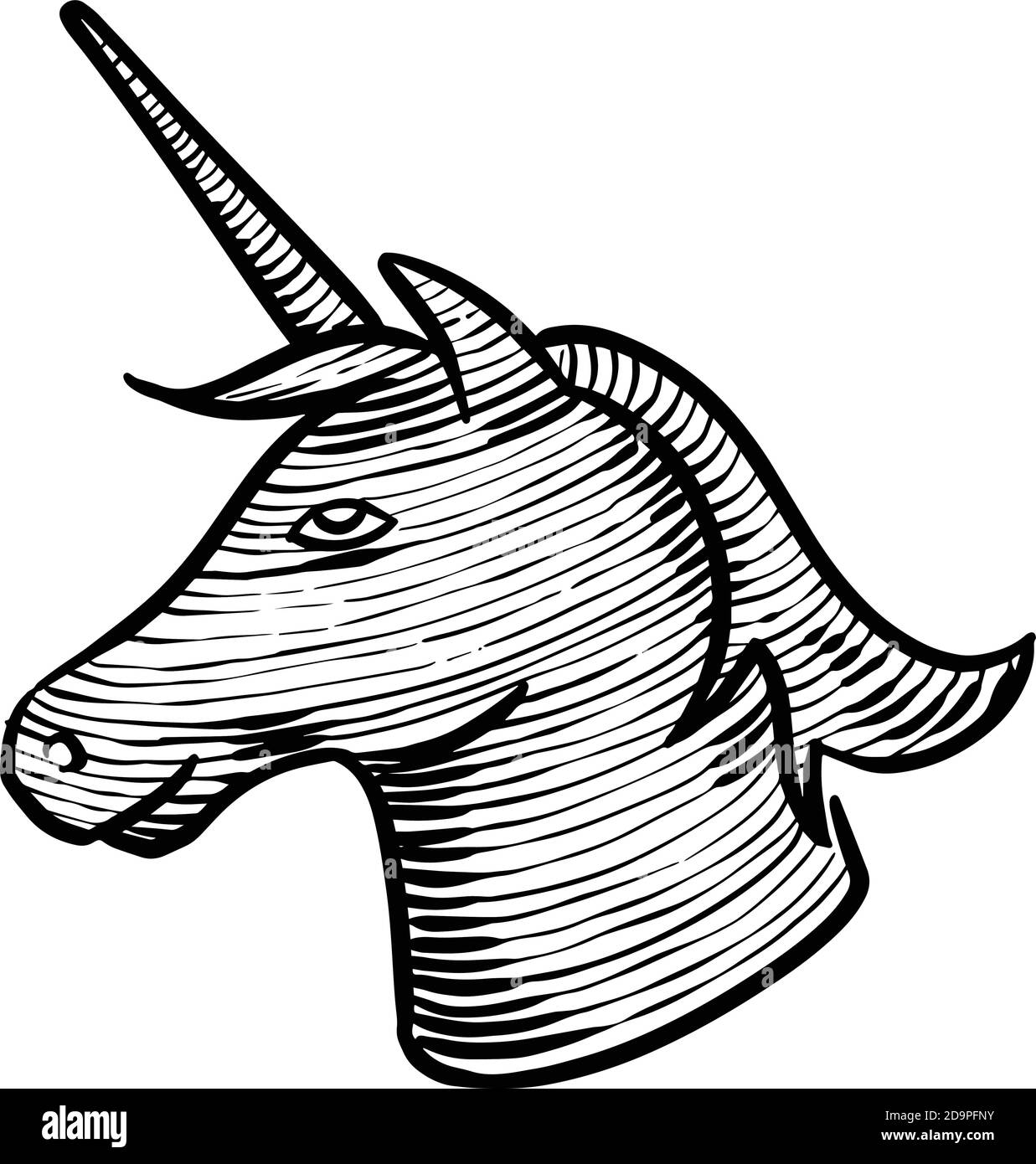 Unicorno disegnato a mano. Illustrazione vettoriale animale. Illustrazione Vettoriale