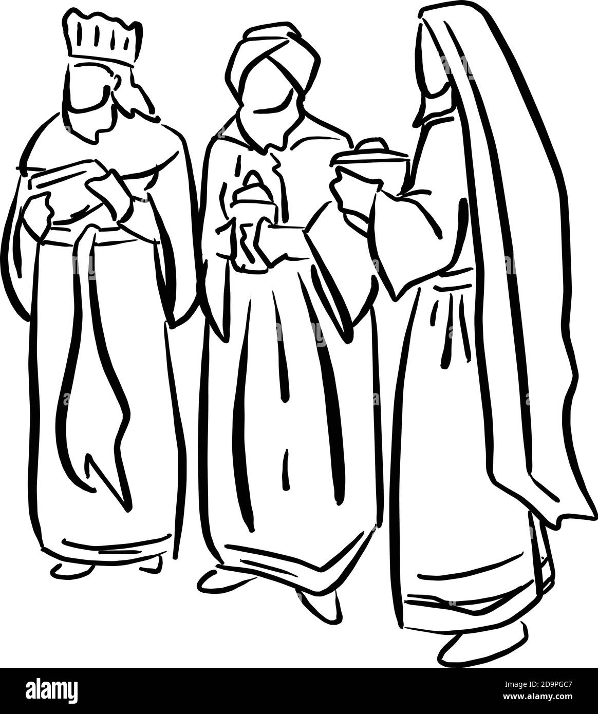 Tre re biblico vettore illustrazione schizzo doodle mano disegnata con linee nere isolate su sfondo bianco Illustrazione Vettoriale
