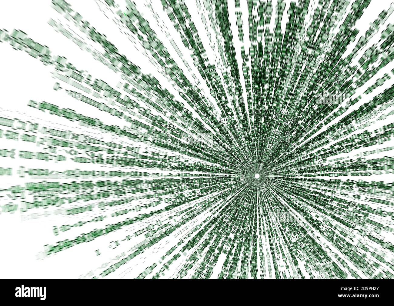 codice a matrice starburst su sfondo bianco, con sfocatura del movimento veloce. Foto Stock