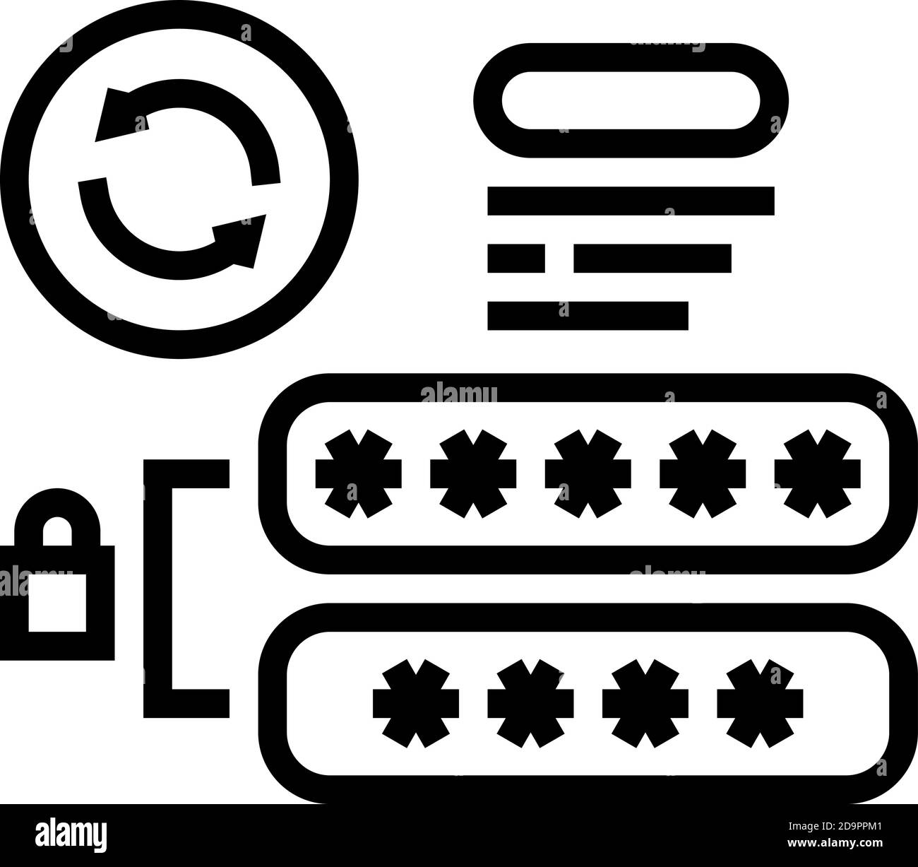 simbolo dell'illustrazione vettoriale dell'icona della riga della password non riuscito Illustrazione Vettoriale