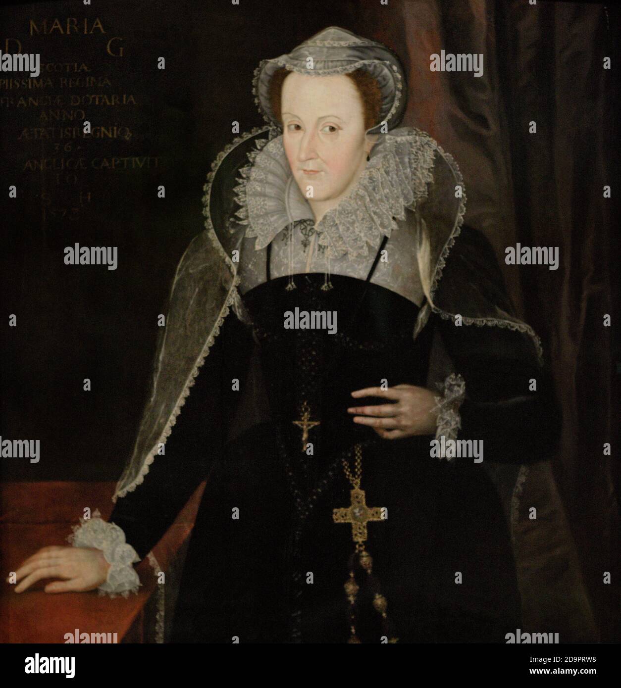 Maria, Regina di Scozia (1542-1587). Era l'unica figlia di Re Giacomo V di Scozia e di sua moglie francese, Maria di Guise. Ritratto di Nicholas Hilliard (1547-1619). Olio su pannello (79,1 x 90,2 cm). Dettaglio. Fine del 16 ° secolo. National Portrait Gallery. Londra. Inghilterra, Regno Unito. Foto Stock