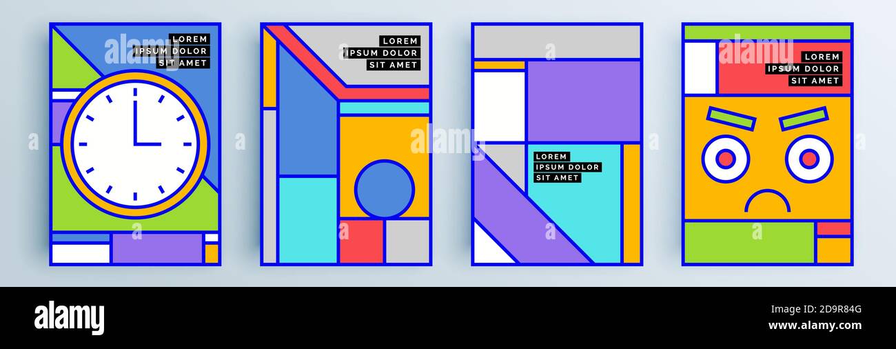 Moderno set di copertine astratte, design delle copertine minimale. Sfondo geometrico colorato, illustrazione vettoriale. Illustrazione Vettoriale