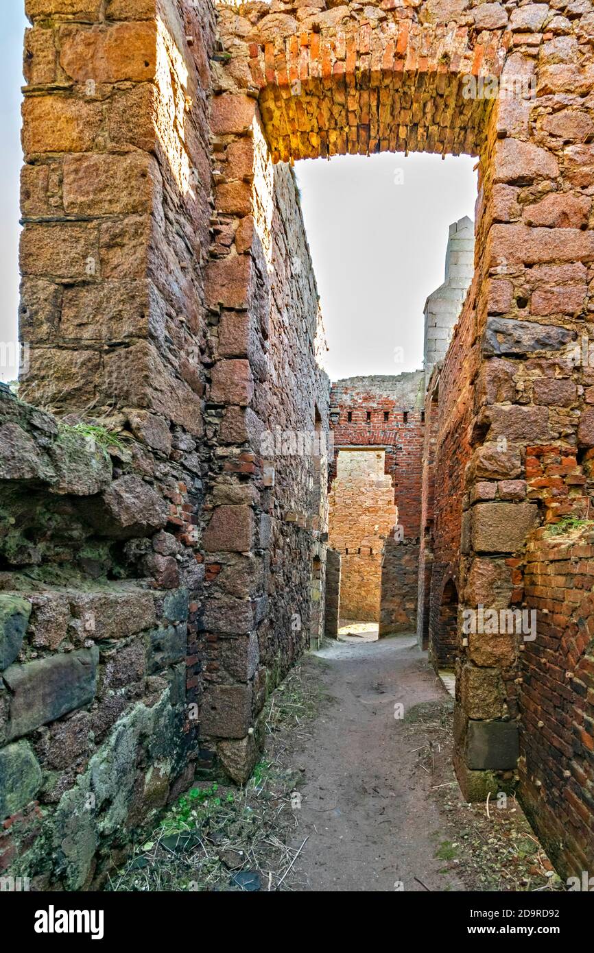 SLAINS CASTLE CRUDEN BAY ABERDEENSHIRE SCOZIA LE ROVINE DI A. VISTA INTERNA DEL CASTELLO REMOTO DELLE PARETI Foto Stock