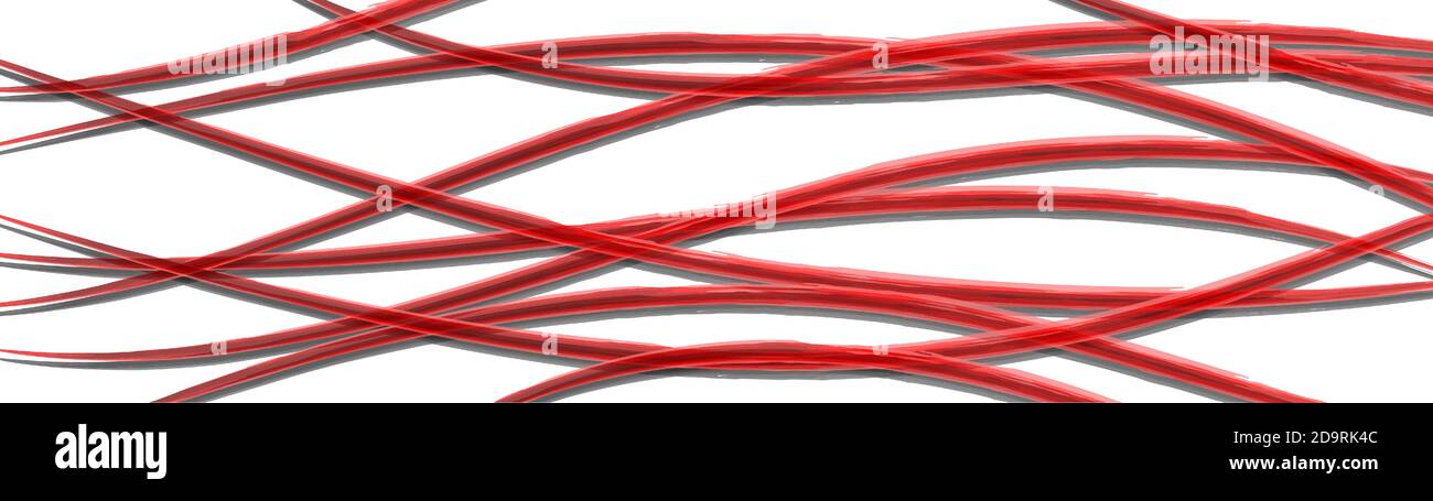 Sfondo astratto di linee intrecciate ondulate con ombre, rosso su bianco Illustrazione Vettoriale