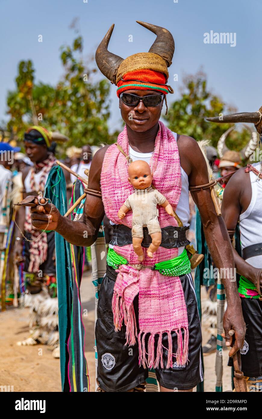 Batammariba Man pronto per danze tradizionali in Togo Foto Stock