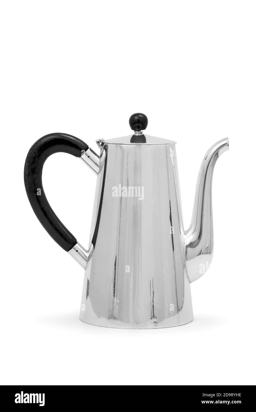 pezzi in argento e stagno su sfondo bianco Foto Stock