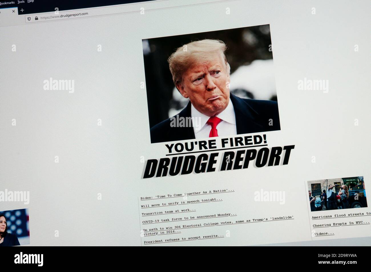 07 Nov 2020. Home page del sito web del rapporto Druge quando Donald Trump perde le elezioni presidenziali americane del 2020. Credit sjscreens/Alamy. Foto Stock