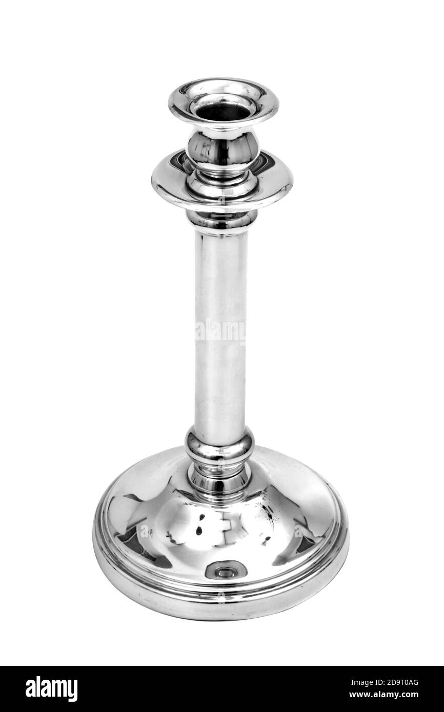 pezzi in argento e stagno su sfondo bianco Foto Stock