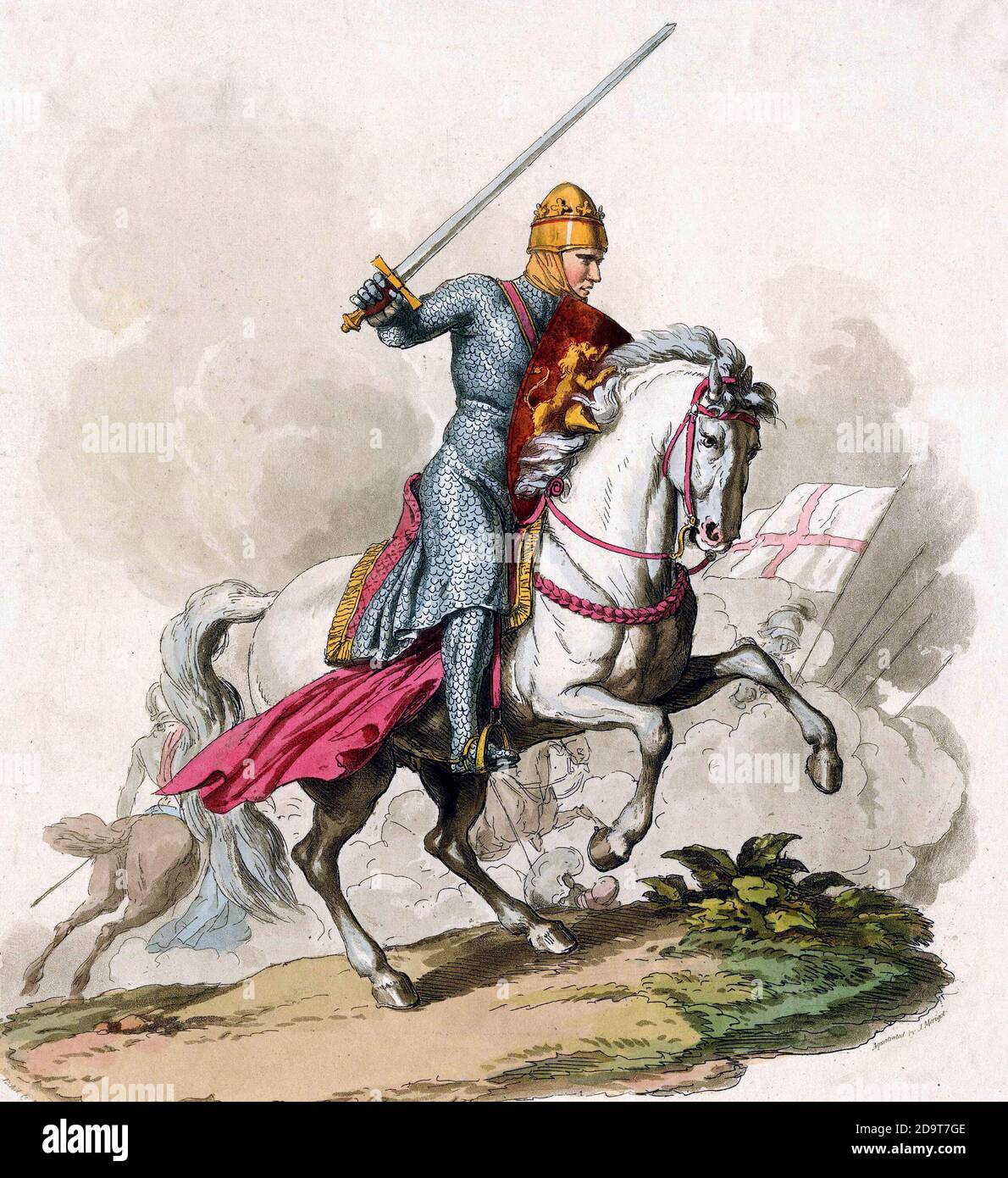 Richard il Lionheart. Re Riccardo i d'Inghilterra (1157-1199), illustrazione di John Augustus Atkinson, 1811. Foto Stock