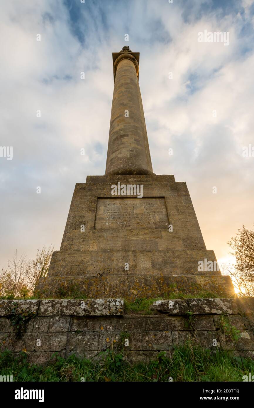 Vista del monumento Admiral Hood vicino a Compton Dundon somerset Foto Stock