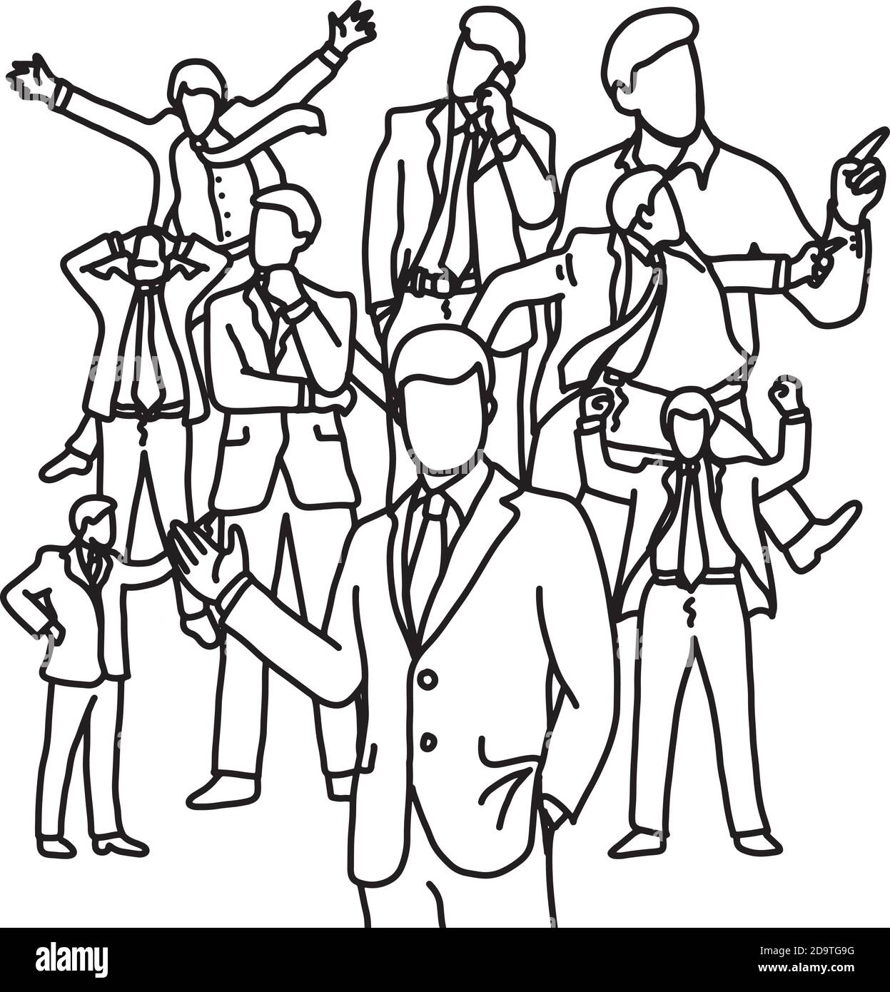 outline uomo d'affari con molte attività vettoriale illustrazione schizzo doodle mano tracciato con linee nere isolate su sfondo bianco Illustrazione Vettoriale