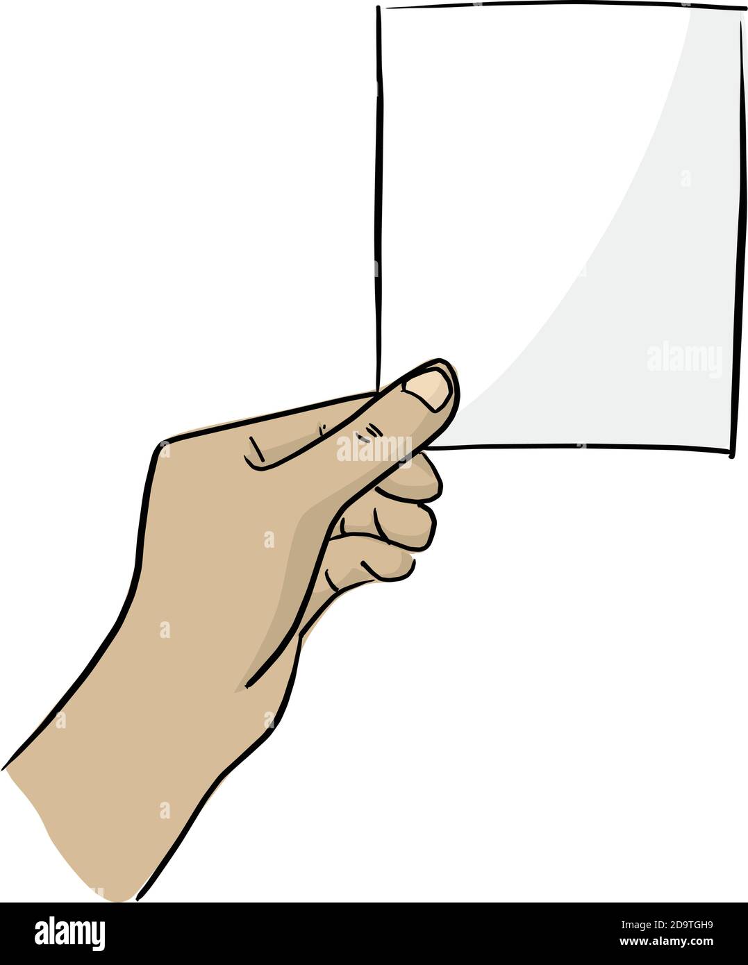 tenere a mano carta bianca con copyspace illustrazione vettoriale doodle schizzo disegnata a mano con linee nere isolate su sfondo bianco Illustrazione Vettoriale