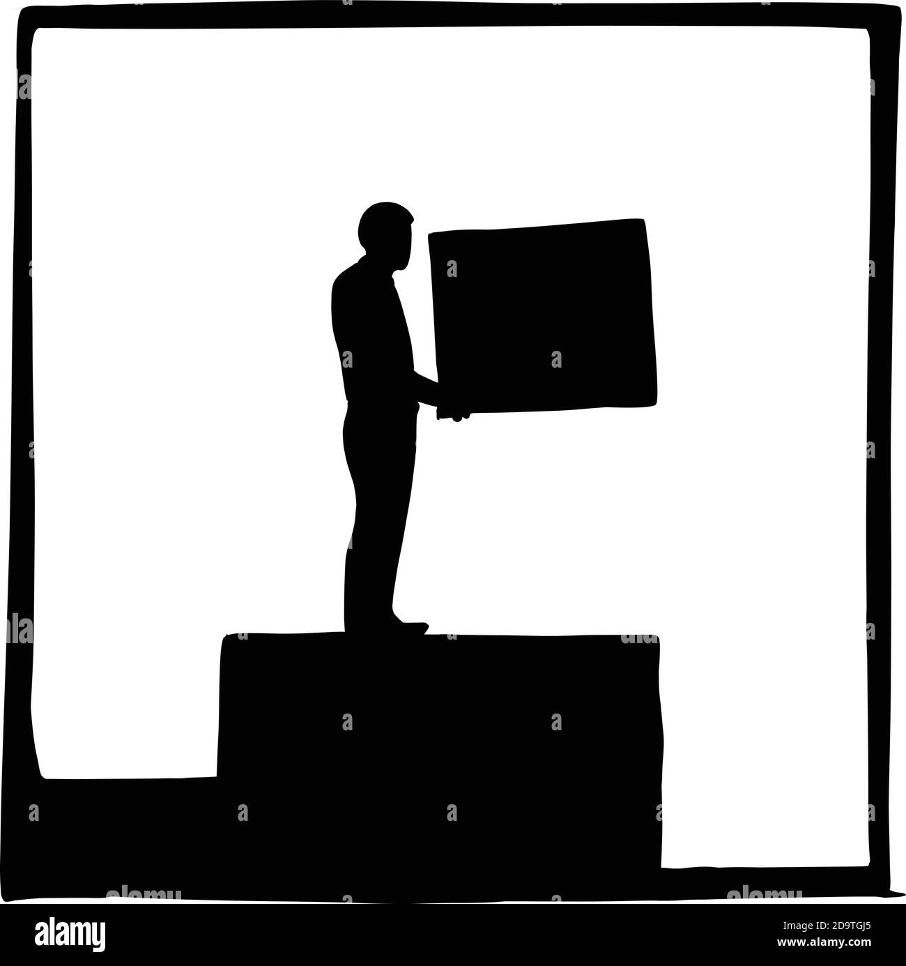 silhouette metafora uomo d'affari costruzione passi per la sua carriera vettore illustrazione schizzo doodle mano disegnata isolata su sfondo bianco quadrato. Busine Illustrazione Vettoriale