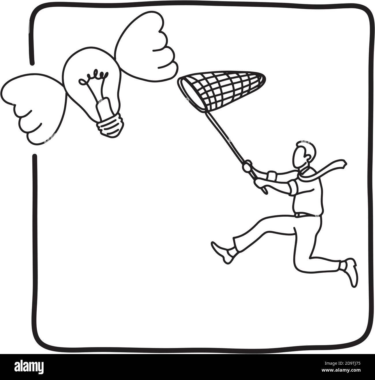 businessman caccia flying bulbo vettore illustrazione schizzo doodle mano disegnata con linee nere isolate su sfondo bianco Illustrazione Vettoriale