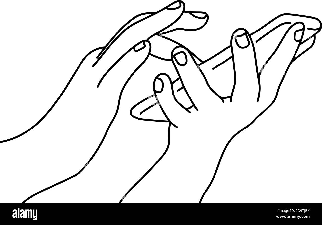 primo piano due mani utilizzando il telefono cellulare vettore illustrazione schizzo doodle disegnata a mano con linee nere isolate su sfondo bianco Illustrazione Vettoriale