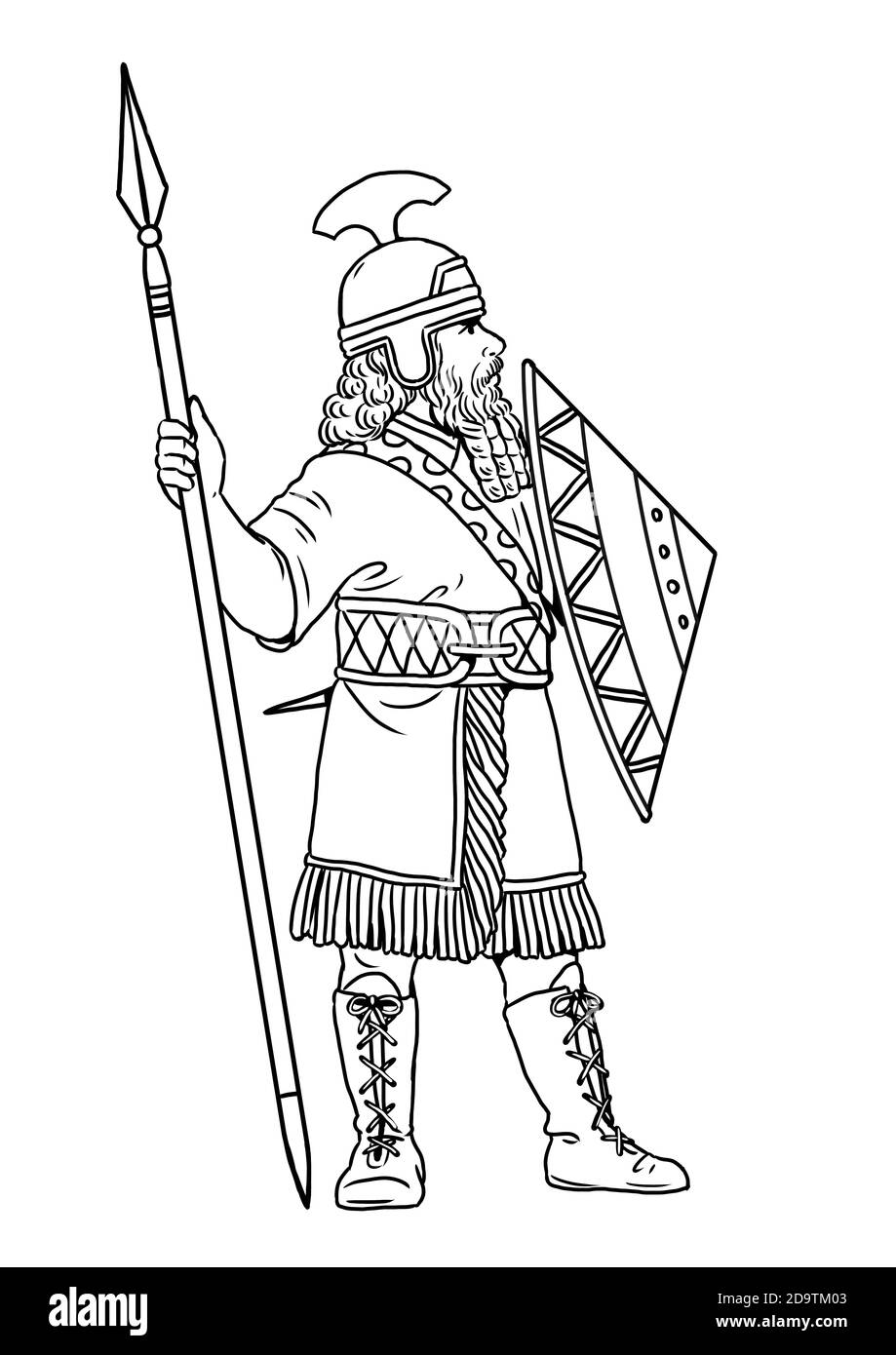 Guerriero assiro per colorazione. Modello da colorare per bambini. Foto Stock Guerriero assiro per colorazione. Modello da colorare per bambini. Foto Stock