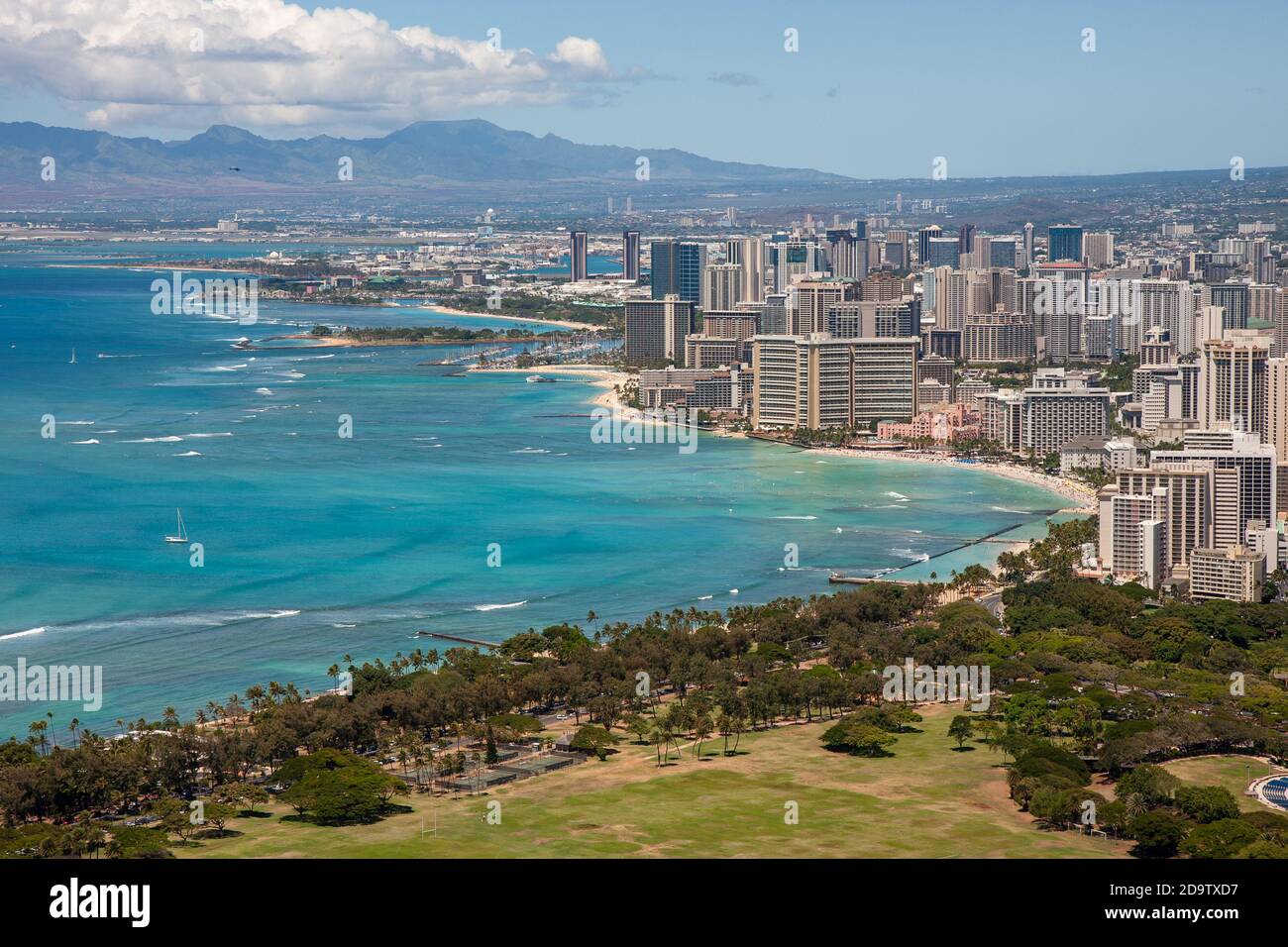 Vista di Waikiki dalla testa di Diamante Foto Stock
