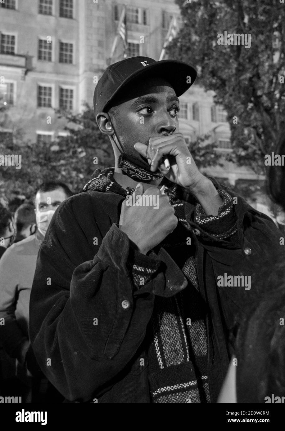 07 novembre 2020, Washington, DC -- le celebrazioni hanno continuato a Washington, DC dopo l'annuncio che JoeBiden è il nuovo presidente eletto. Foto Stock