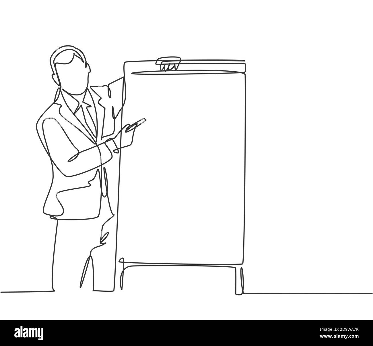 Un unico disegno di linea continuo di una strategia di insegnamento di coach per le aziende giovani per aumentare il prodotto di vendita al team di vendita. Concetto di coaching aziendale Illustrazione Vettoriale