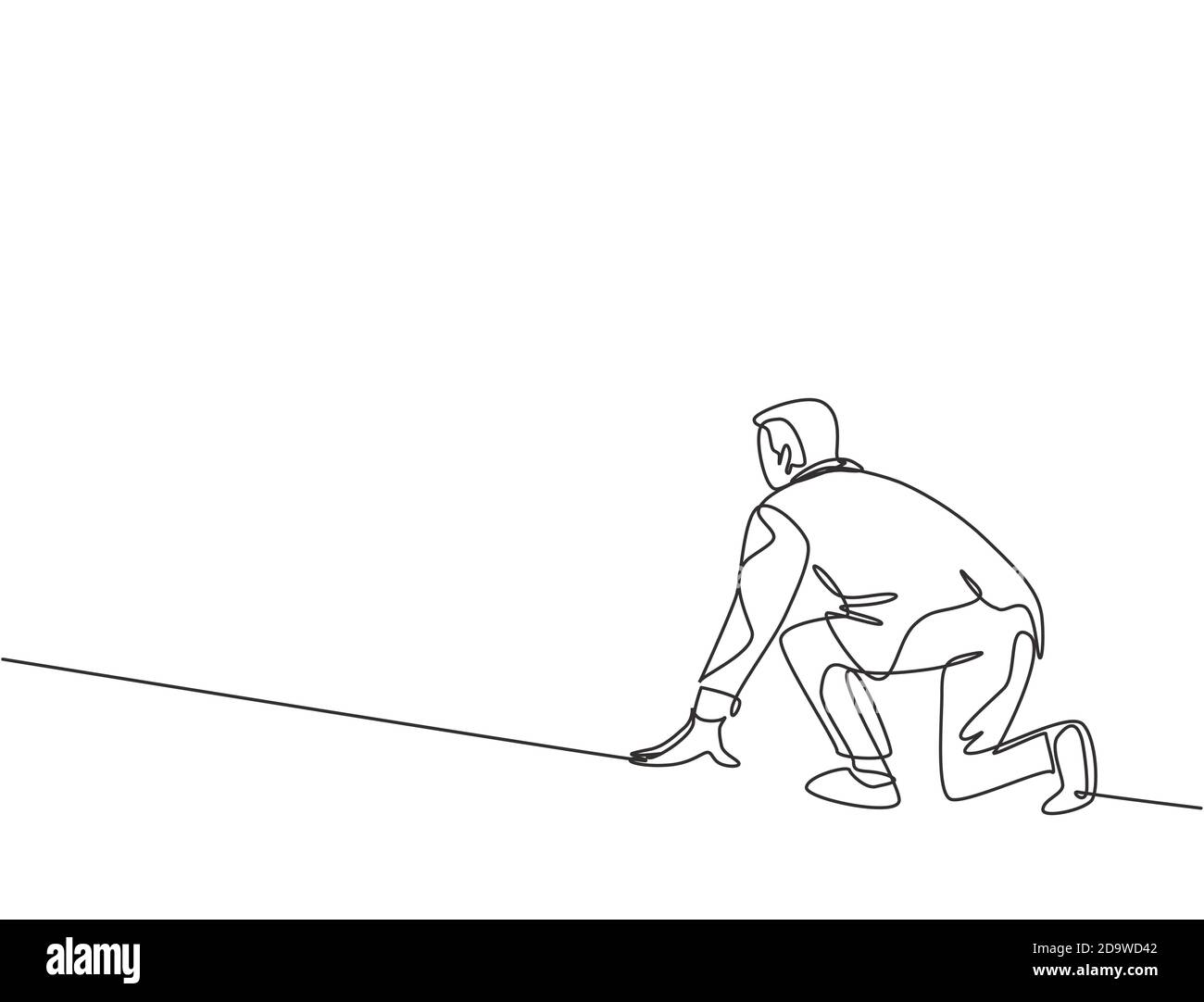 Singolo disegno continuo di linea singola di un giovane uomo d'affari felice si prepara a correre in pista, dalla vista posteriore. Gara d'affari Illustrazione Vettoriale Singolo disegno continuo di linea singola di un giovane uomo d'affari felice si prepara a correre in pista, dalla vista posteriore. Gara d'affari Illustrazione Vettoriale