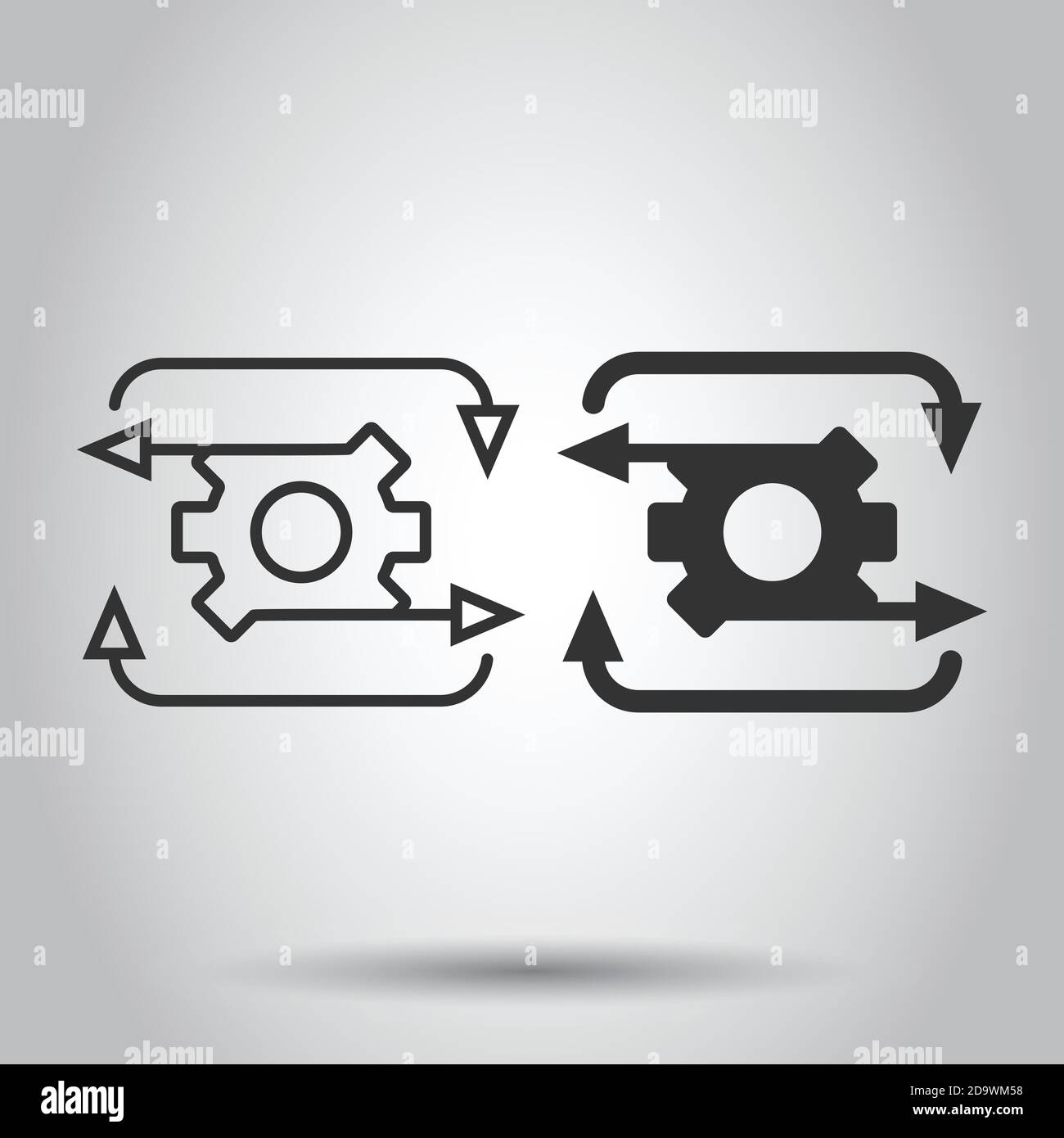 Icona del flusso di lavoro in stile appartamento. Ingranaggio efficace illustrazione vettoriale bianco su sfondo isolato. Organizzazione dei processi business concetto. Illustrazione Vettoriale