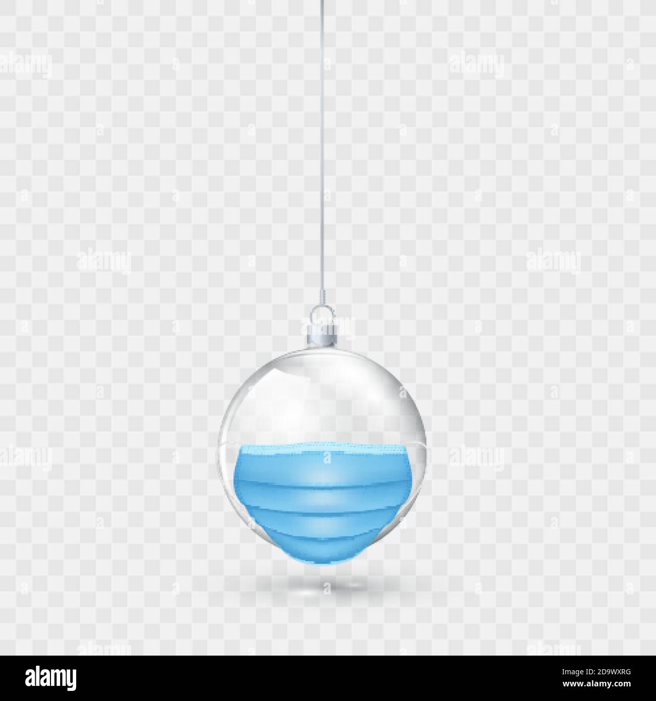 Palla di Natale trasparente in vetro con maschera isolata su sfondo trasparente. Elemento ornamentale di Capodanno. Decorazione per le vacanze. Illustrazione vettoriale Illustrazione Vettoriale