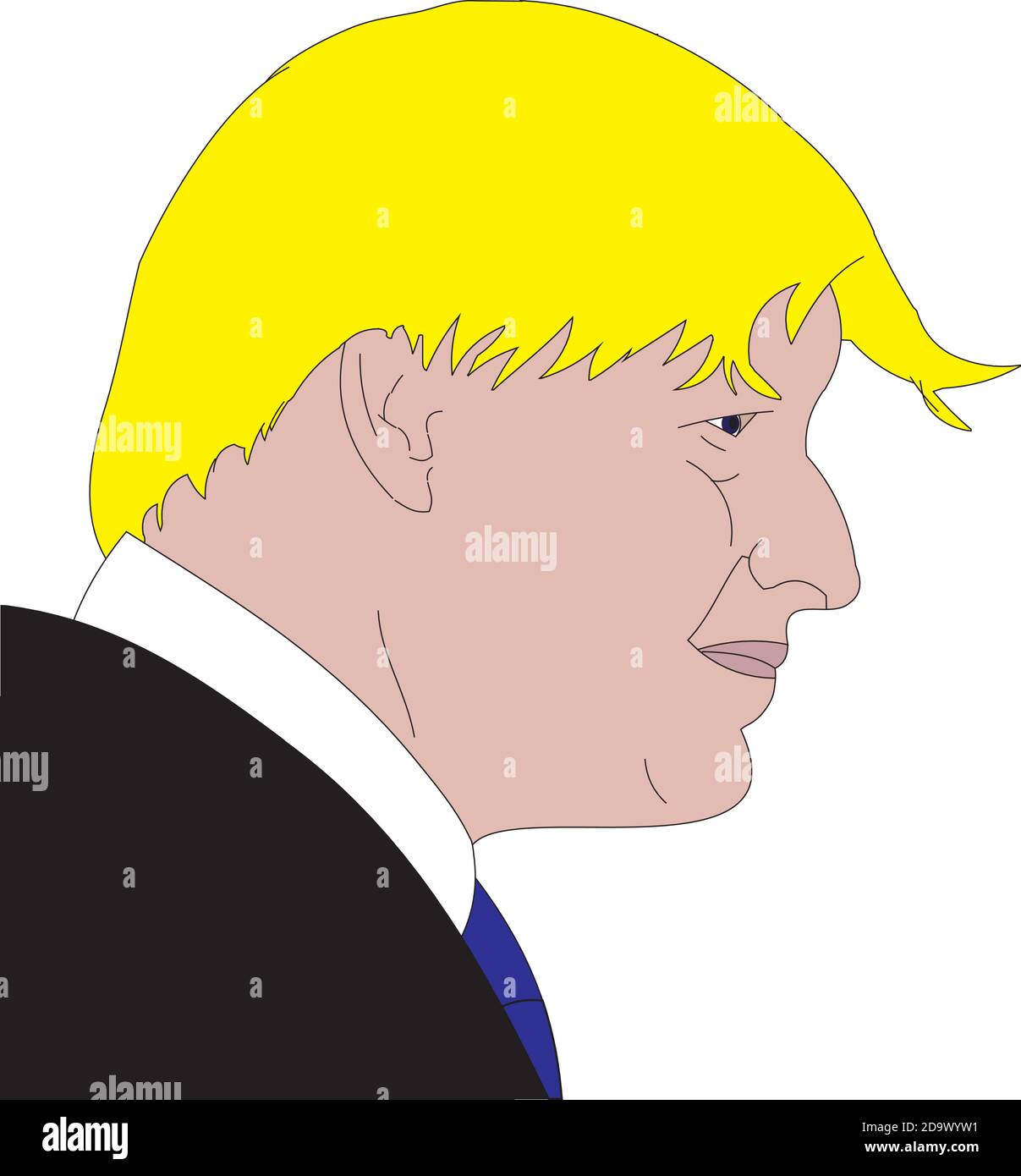 Worlds Leaders Vector Illustration of Boris Johnson - leader del Regno Unito, primo Ministro del Regno Unito, 2020, profilo laterale Illustrazione Vettoriale