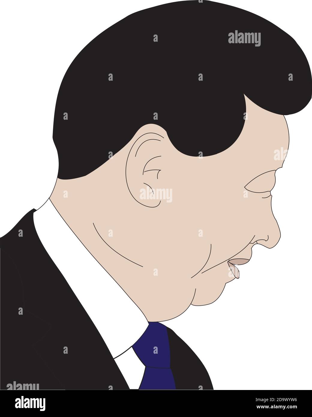 Illustrazione vettoriale dei leader mondiali di Xi Jinping - leader della Cina, Segretario Generale del Partito Comunista Cinese (CCP), 2020, profilo laterale Illustrazione Vettoriale