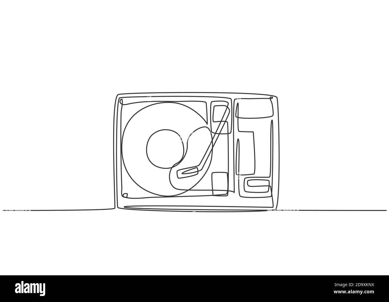 Disegno a linea continua singolo di vecchio classico portatile retro giradischi disco in vinile. Lettore audio analogico d'epoca concetto di una linea Illustrazione Vettoriale