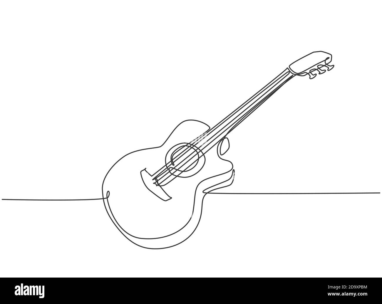 Un disegno a linea singola di chitarra acustica classica in legno.  Strumenti musicali a corda moderna concetto di disegno a linea continua  illustrazione vettoriale Immagine e Vettoriale - Alamy
