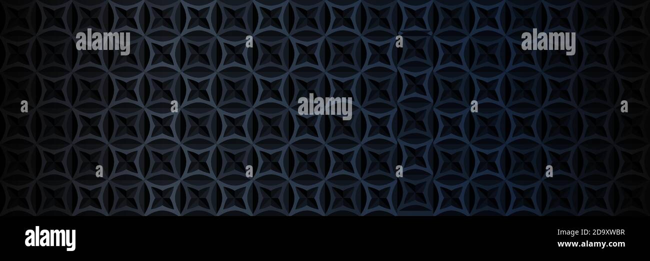 Sfondo nero scuro motivo geometrico astratto. Concetto di modalità oscura. Perfetto per banner Web e sfondo. Illustrazione vettoriale. Illustrazione Vettoriale