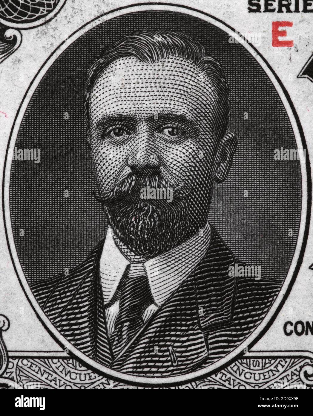 Francisco Madero ritratto su Messico sonora 50 centavo (1915) banconota, 33 ° presidente, rivoluzione messicana rivoluzionario, denaro closeup macro Foto Stock