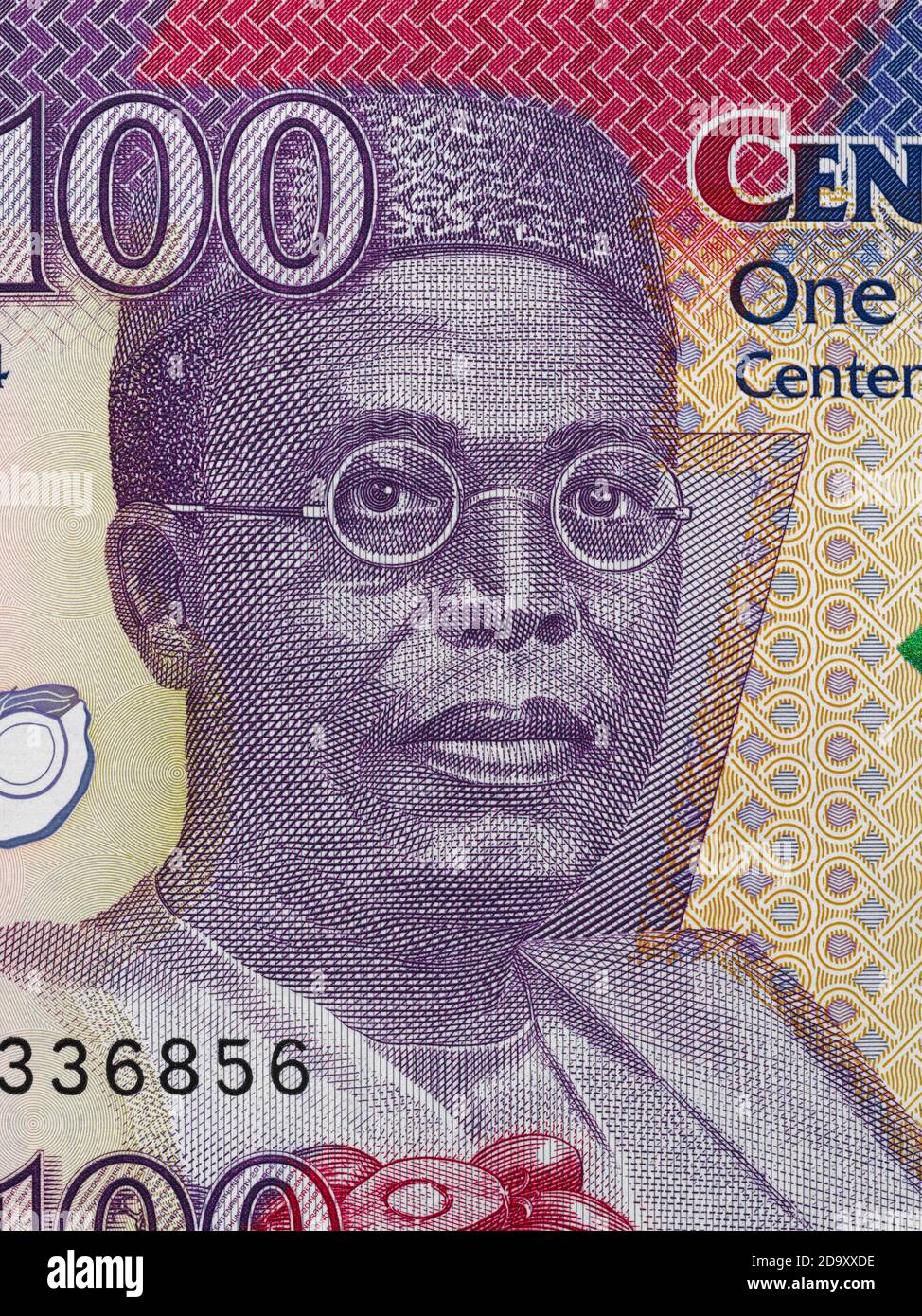 Chief Obafemi Awolowo ritratto su Nigeria 100 naira banconota primo piano macro, nigeriano primo piano di denaro Foto Stock