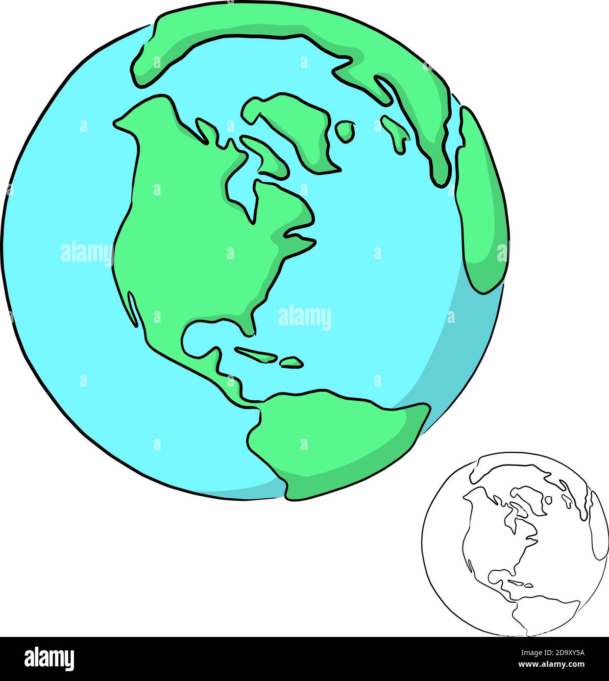 pianeta terra con vettore ombra illustrazione schizzo doodle mano disegnata con linee nere isolate su sfondo bianco Illustrazione Vettoriale