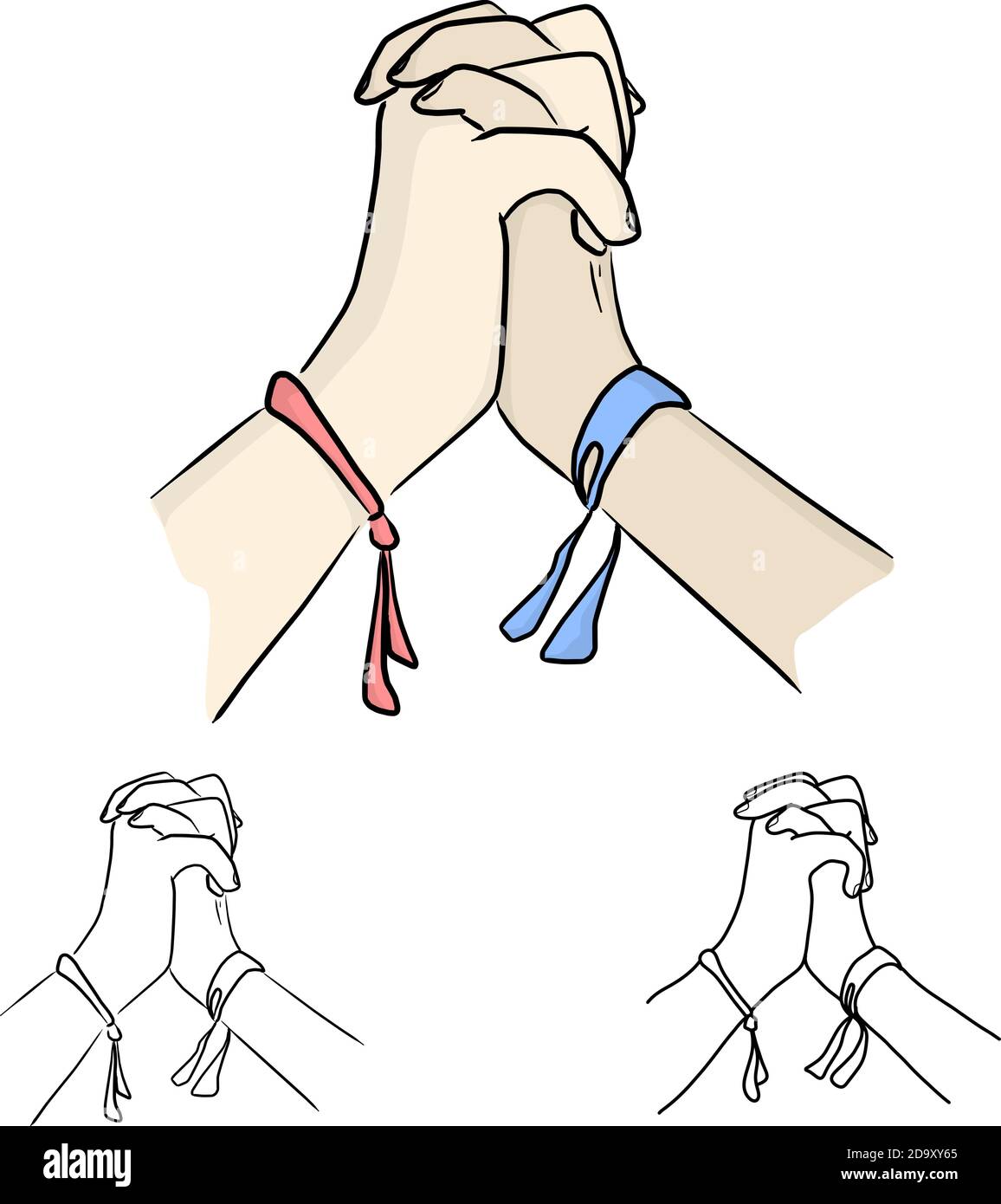 due mani che si tengono l'una l'altra illustrazione vettoriale schizzo doodle mano disegnata con linee nere isolate su sfondo bianco. Concetto aziendale di lavoro di squadra. Illustrazione Vettoriale