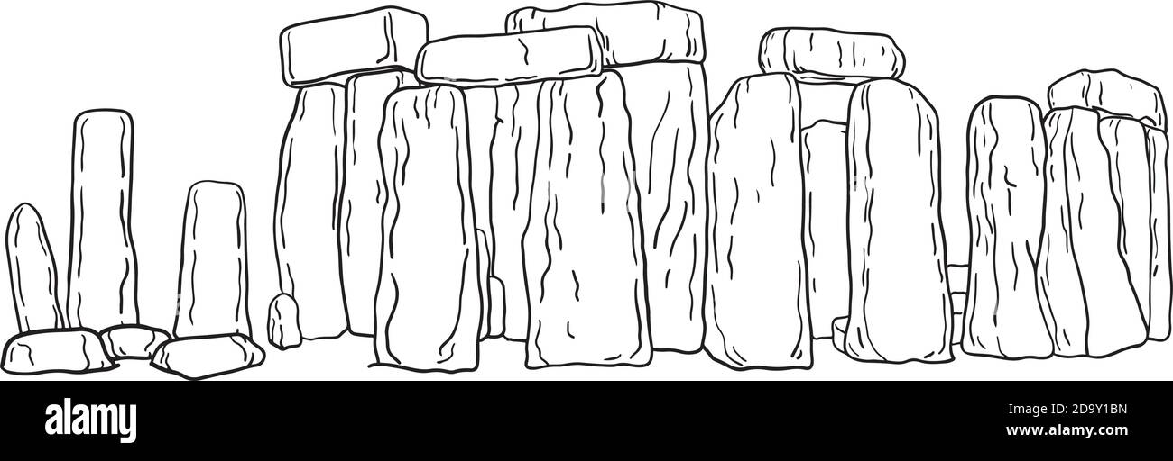 Stonehenge nel Regno Unito vettore illustrazione schizzo doodle mano disegnata con linee nere isolate su sfondo bianco Illustrazione Vettoriale