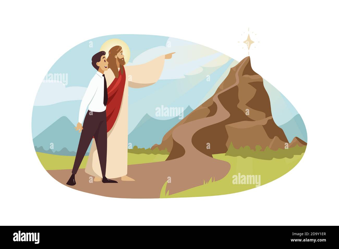 Religione, cristianesimo, affari, sostegno, concetto di successo. Illustrazione Vettoriale