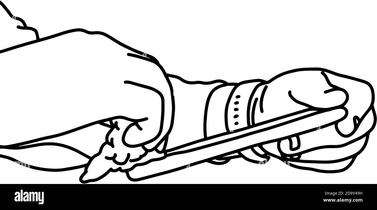 primo piano mano di pulizia telefono cellulare vettore illustrazione schizzo doodle mano tracciato con linee nere isolate su sfondo bianco Illustrazione Vettoriale