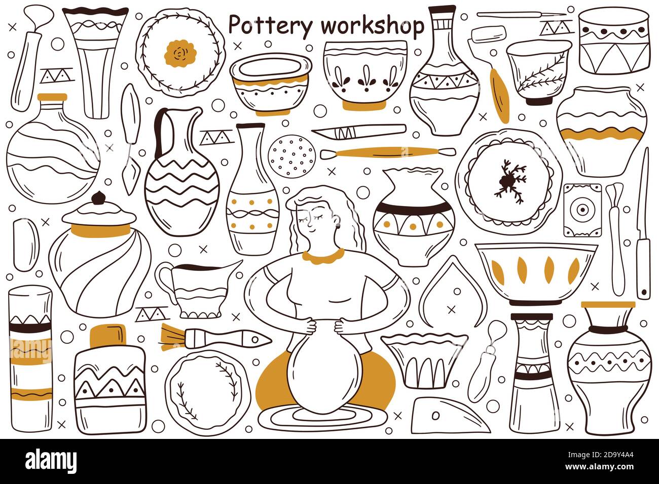 Laboratorio di ceramica doodle Set Illustrazione Vettoriale