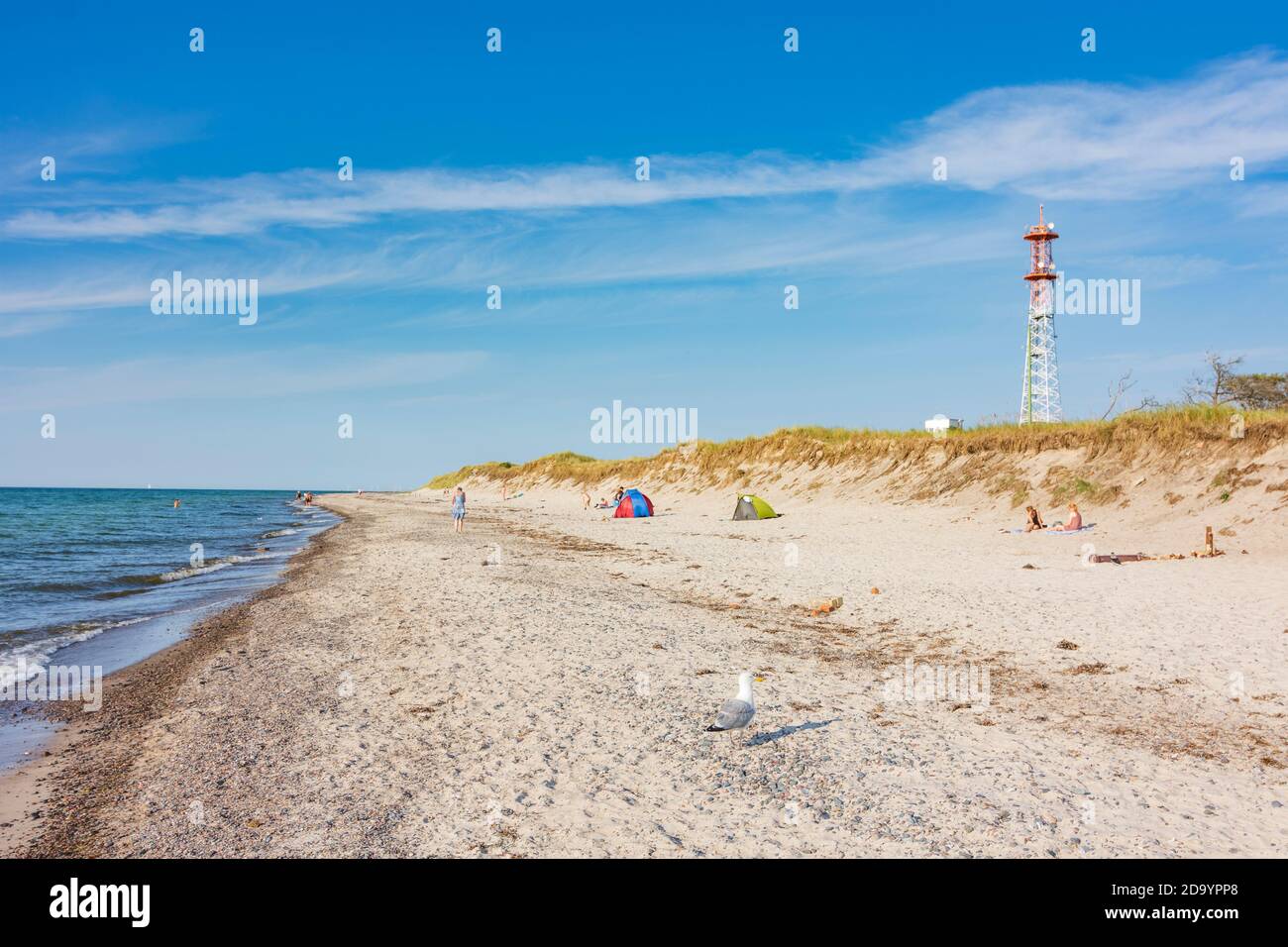 Vorpommersche Boddenlandschaft, Parco Nazionale della Laguna della Pomerania Occidentale: torre dell'ex Marinestazione a Darßer Ort, spiaggia, Ostsee (Mar Baltico), Foto Stock