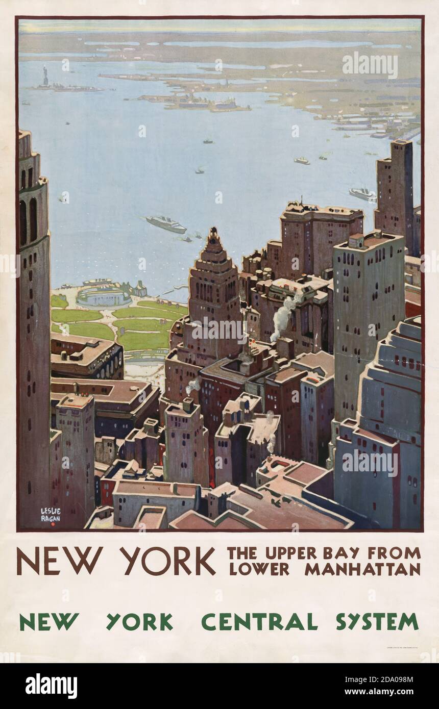 Poster di New York, la baia superiore di Lower Manhattan, New York Central System Foto Stock